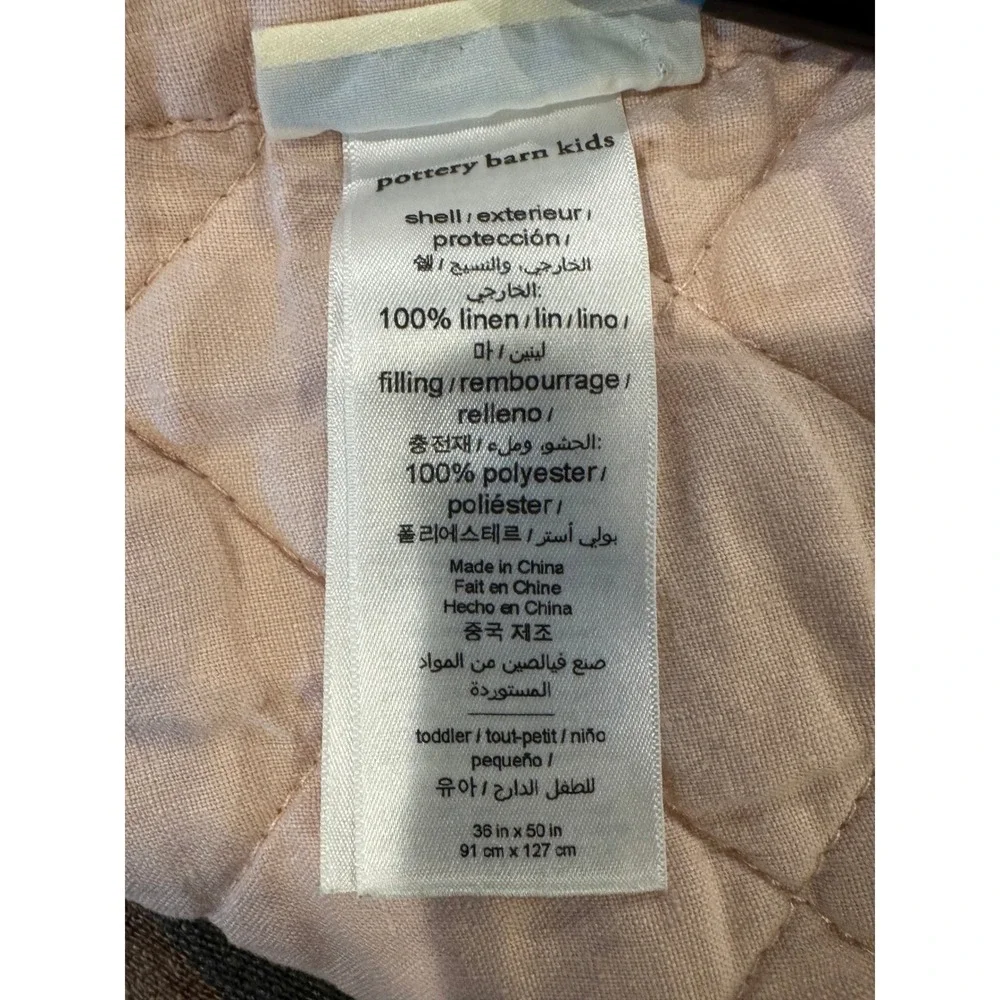 Pottery Barn Kids Toddler Quilt Light Pink 100% Linen Diamond Quilted 36x50